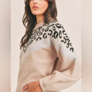 Adorable All In Favor Women's Sweater Small Colorblock Animal Print Long Sleeve.